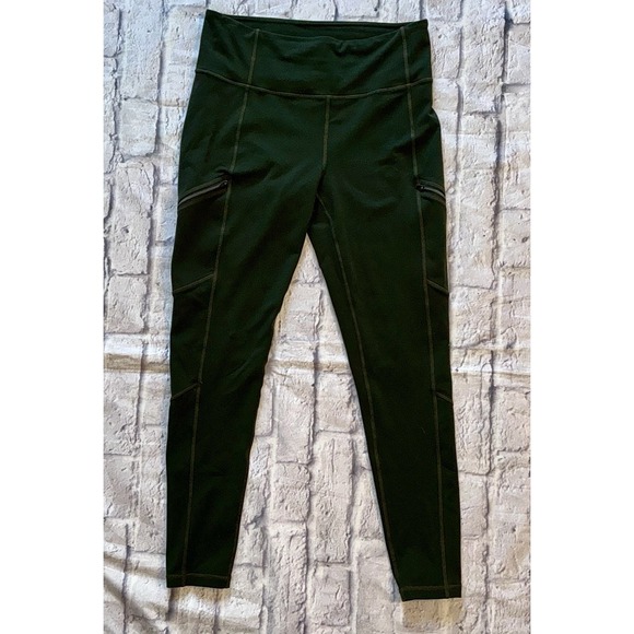 Athleta Leggings‎ Size Large Green Pockets Zippers Women's - Picture 1 of 6